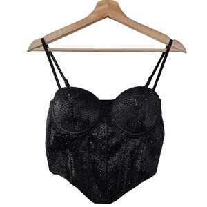 Windsor Black Rhinestone Studded Corset Top NWT Sz XS